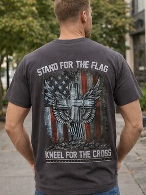NWT‎ ADOR Men’s L Patriotic Graphic Tee “Stand for the Flag Kneel for the Cross”
